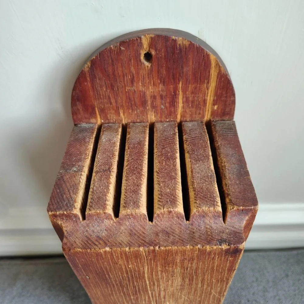 Vintage Wooden Wall-Mounted Knife Holder Brown Well Loved Primitive Farmhouse